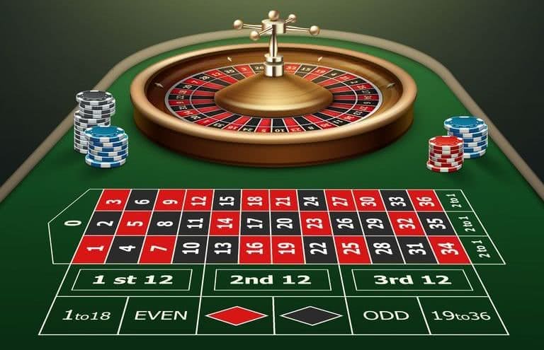 Casino roulette table with chips