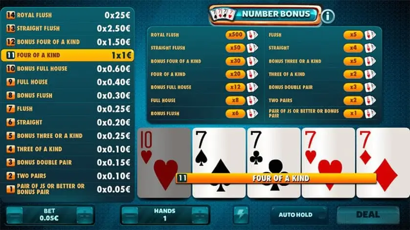 Pôquer de Bônus Numérico online