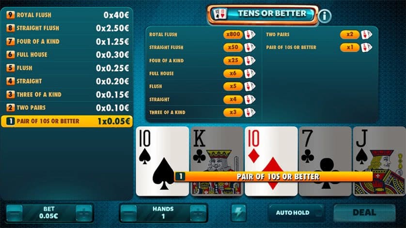 Tens or Better Poker online