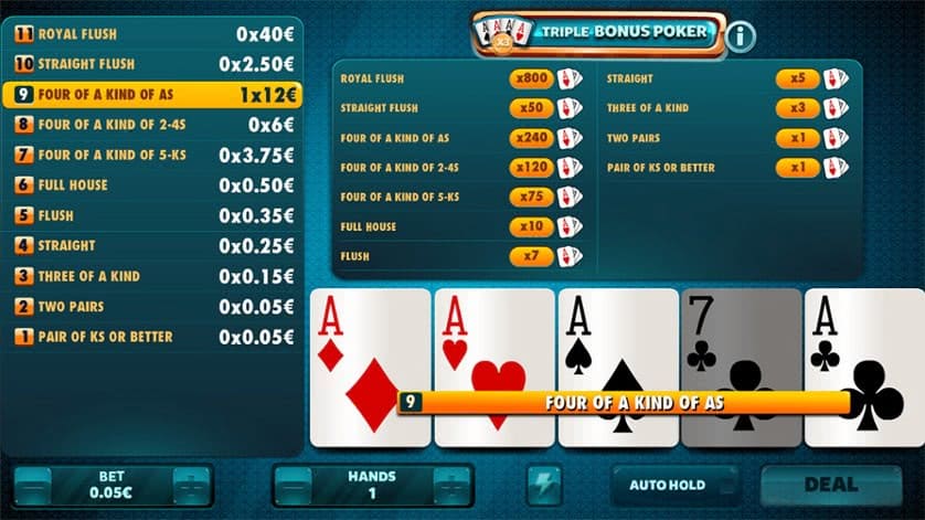 Triple Bonus Poker online